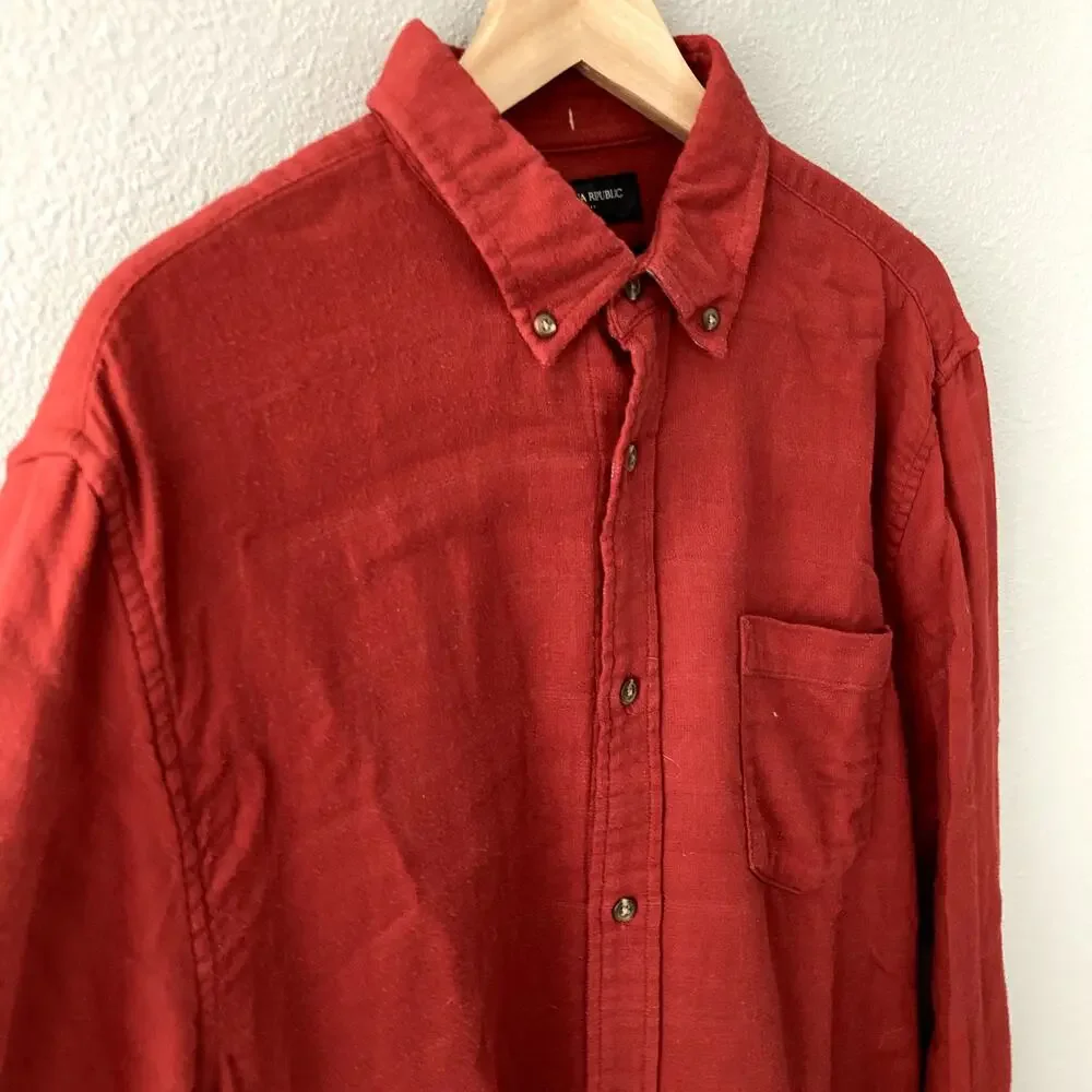 Banana Republic Flannel Button Up Shirt - Standard Fit - Red Orange - XL